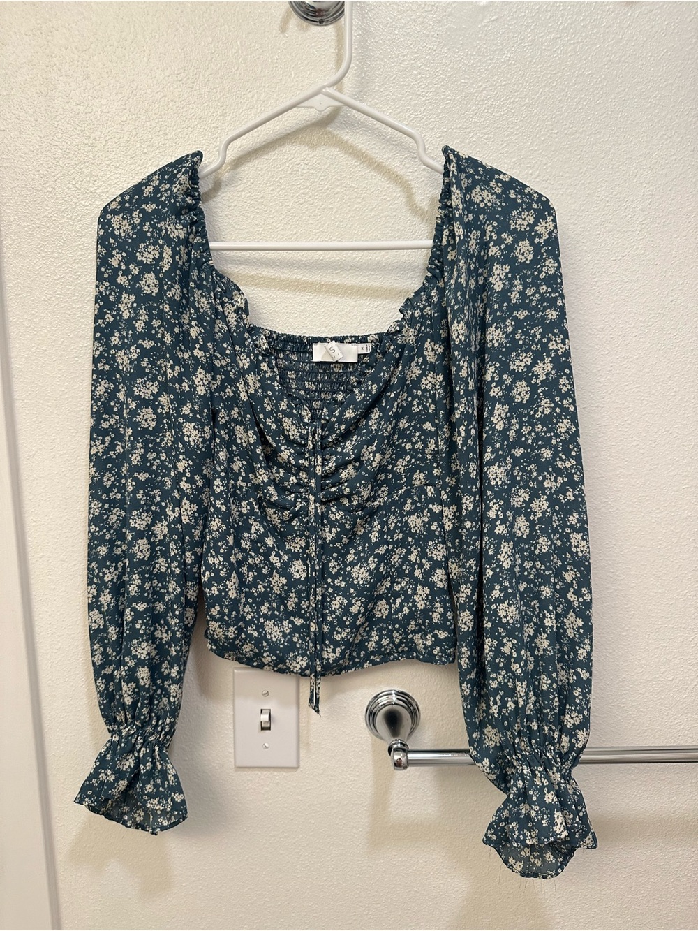 Teal Floral Peasant Blouse